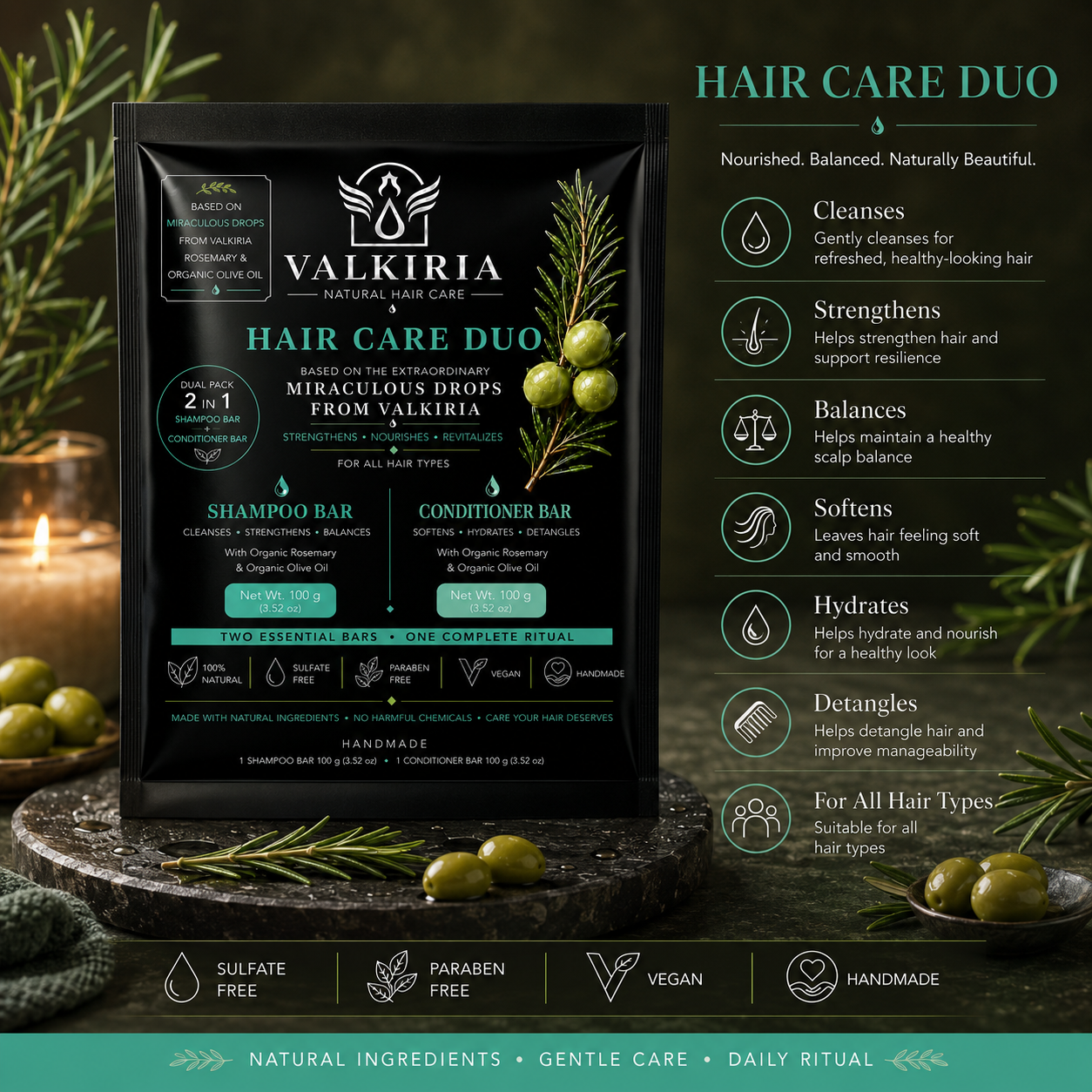 VALKIRIA Gotas Sagradas Shampoo & Conditioner Bar Duo  100G y 80g