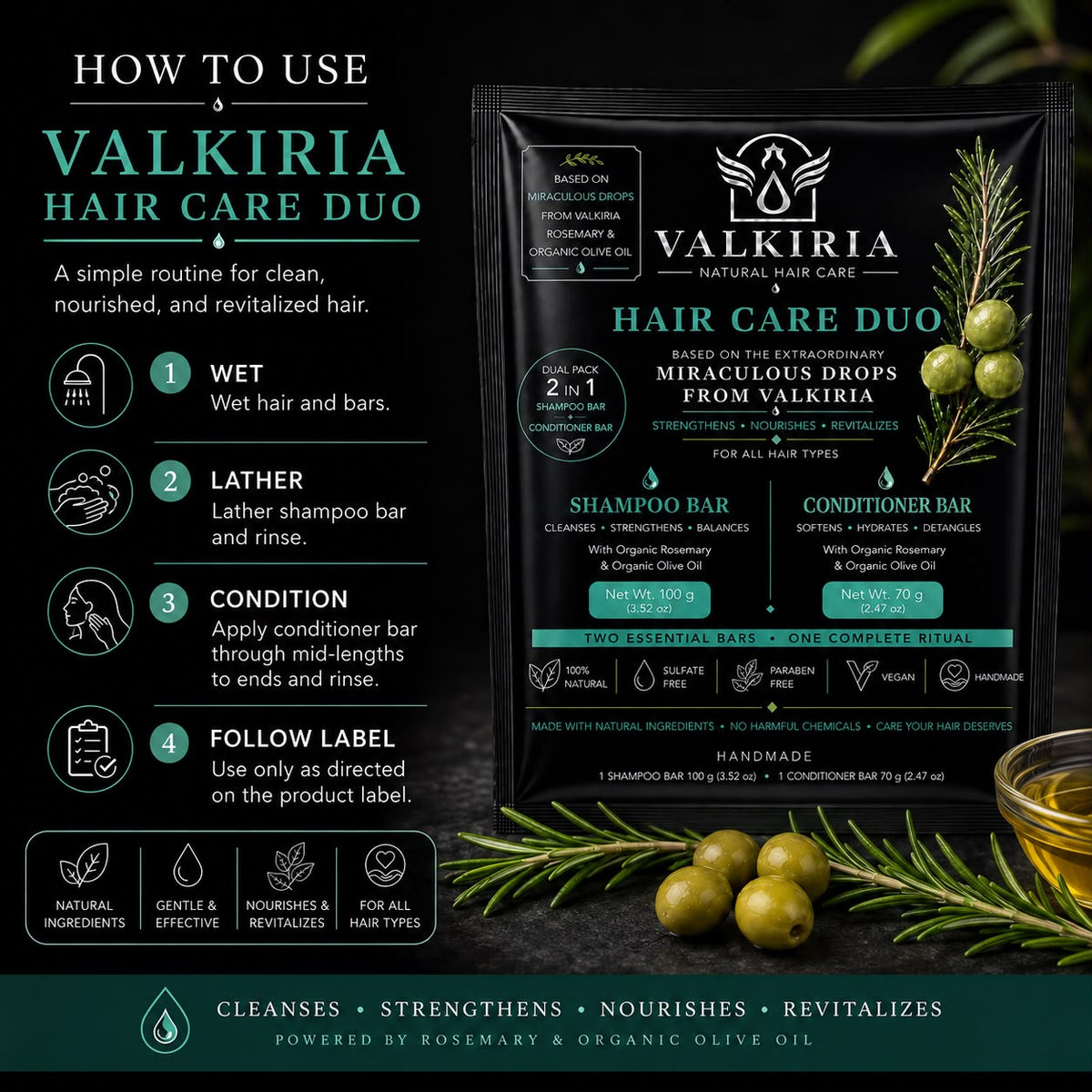 VALKIRIA Gotas Sagradas Shampoo & Conditioner Bar Duo  100 g y 70g